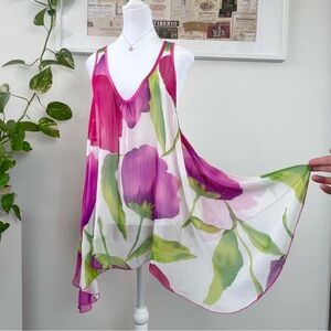 Vintage Hot Pink floral tank/cover up dress with rhinestone embellishments